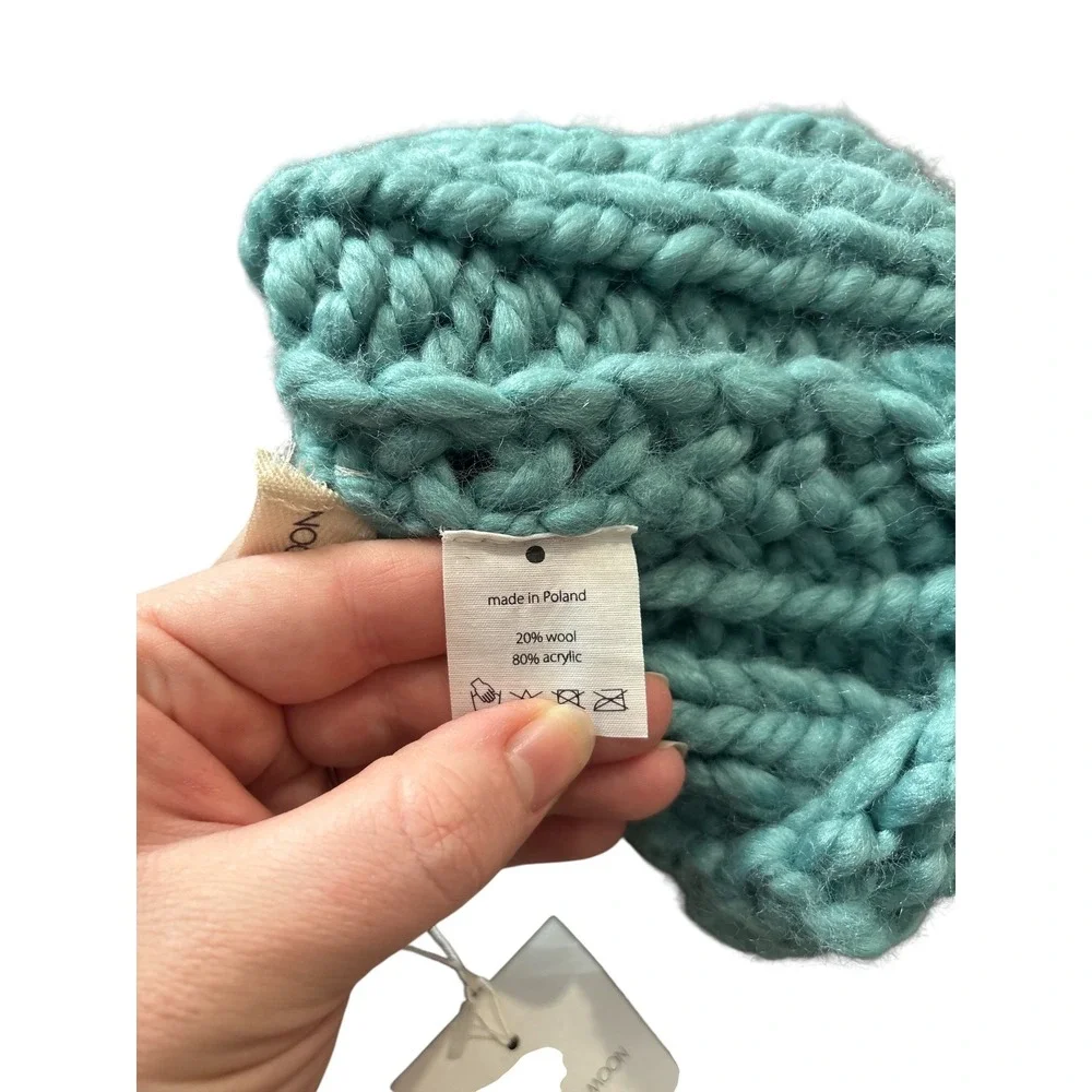 Kids On‎ The Moon Chunky Knit Beanie Hat Teal Blue Wool Acrylic Tiny